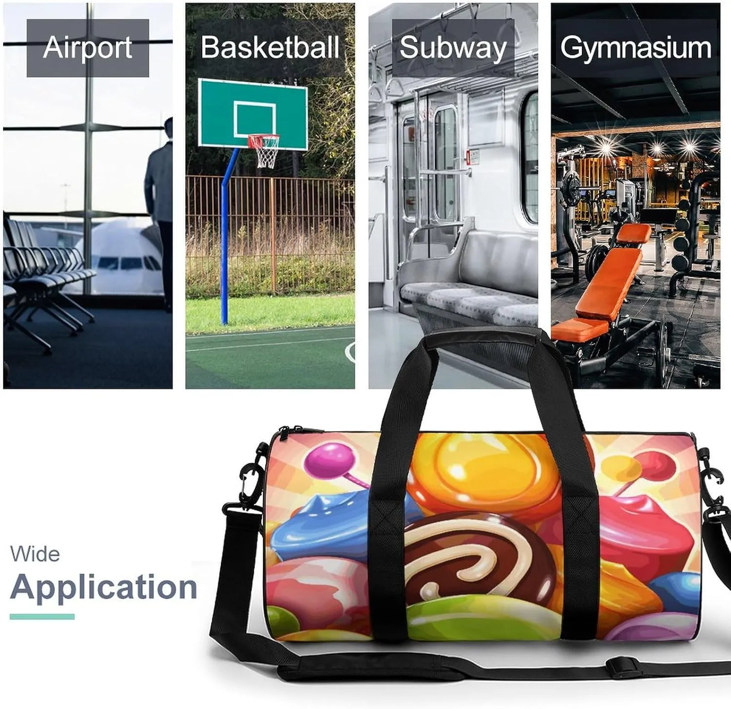 Gym Bags Small Cartoon Candy Duffel Bag Overnight Bag with Shoe Compartment Carryon Bag for Men Women