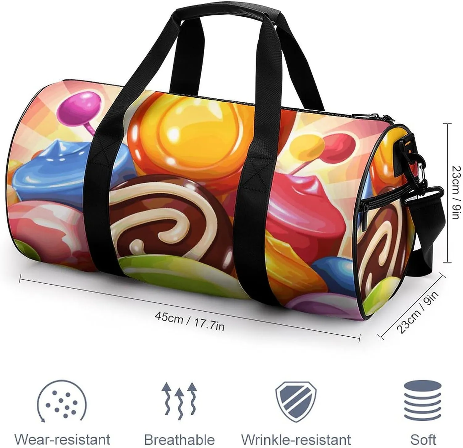 Gym Bags Small Cartoon Candy Duffel Bag Overnight Bag with Shoe Compartment Carryon Bag for Men Women