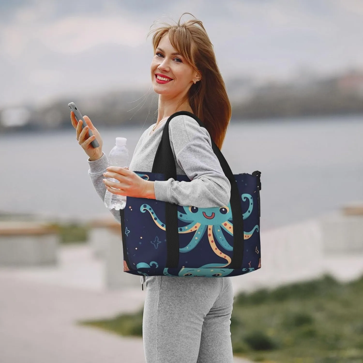 Gym Bags Small Cartoon Octopus Duffel Bag Overnight Bag with Shoe Compartment Carryon Bag for Men Women