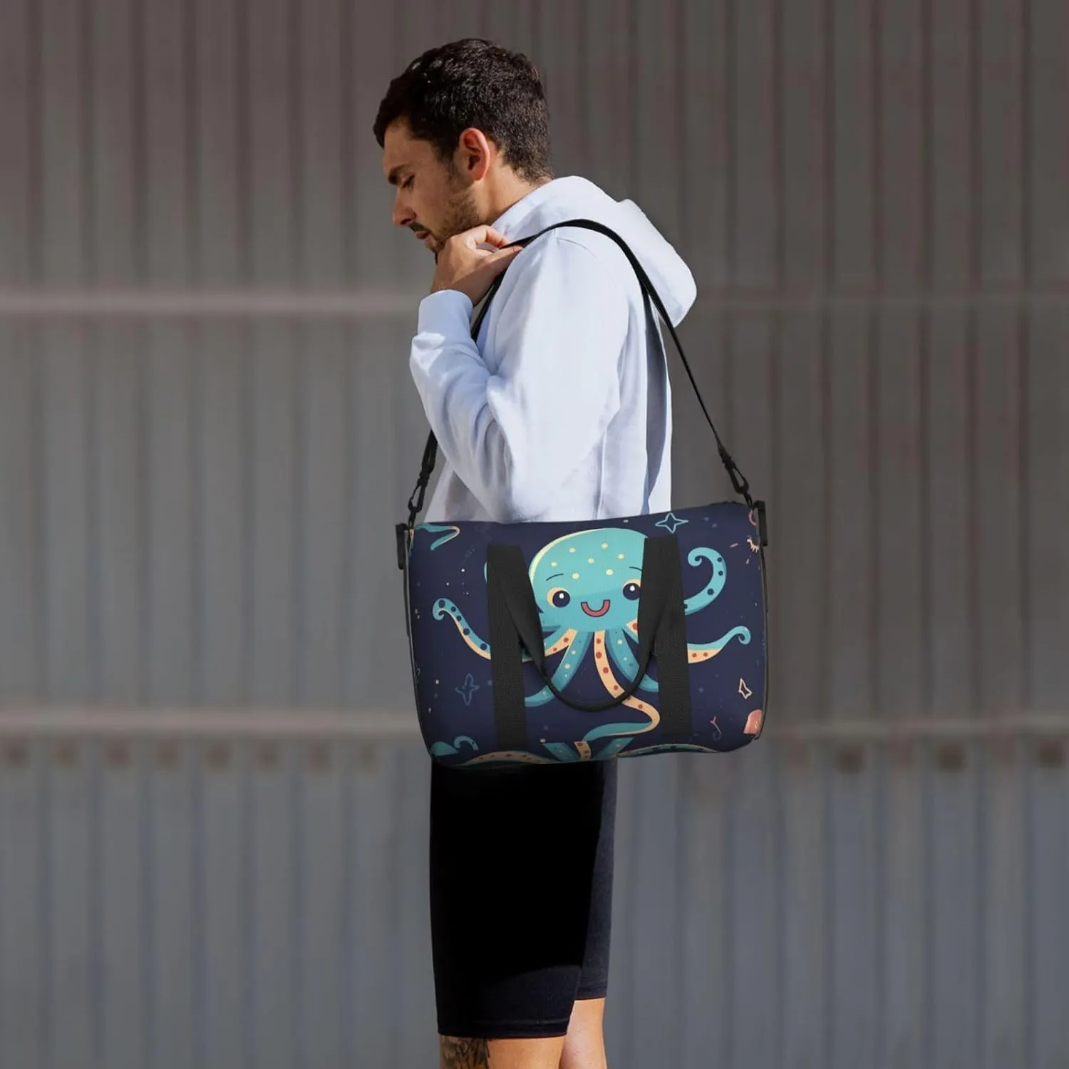 Gym Bags Small Cartoon Octopus Duffel Bag Overnight Bag with Shoe Compartment Carryon Bag for Men Women