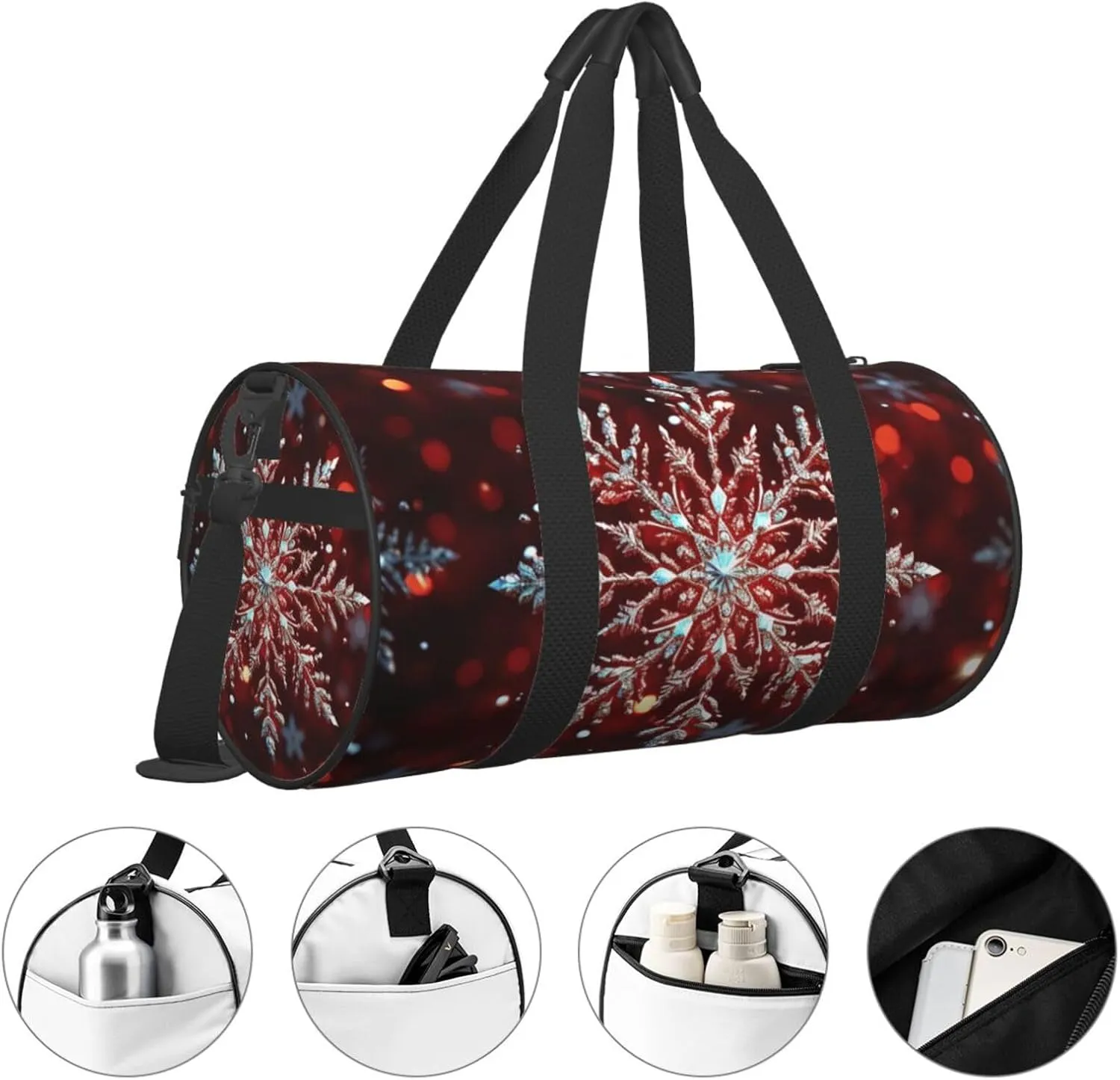 Gym Bags Small Christmas snowflake Duffel Bag Overnight Bag with Shoe Compartment Carryon Bag for Men Women