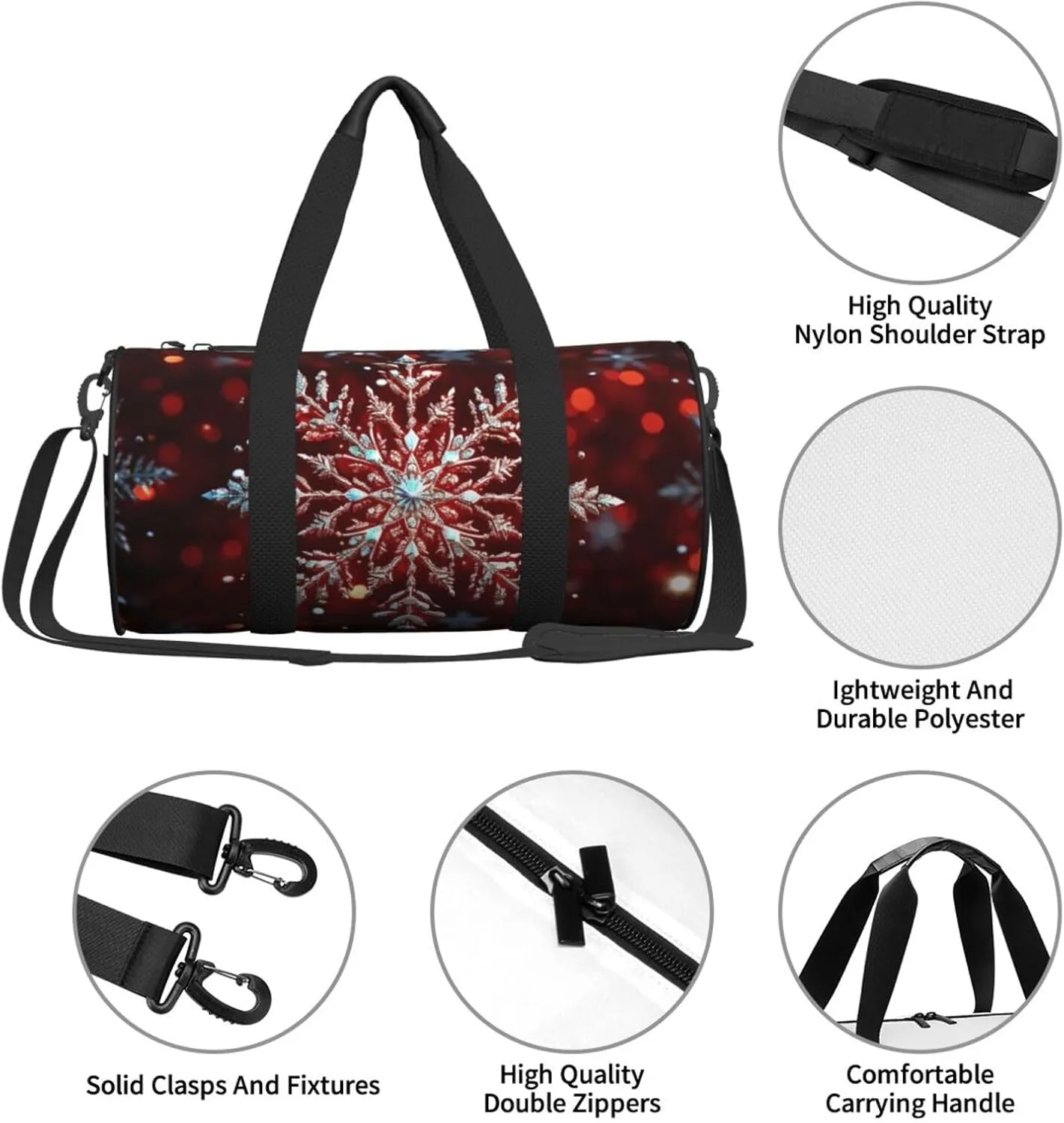 Gym Bags Small Christmas snowflake Duffel Bag Overnight Bag with Shoe Compartment Carryon Bag for Men Women