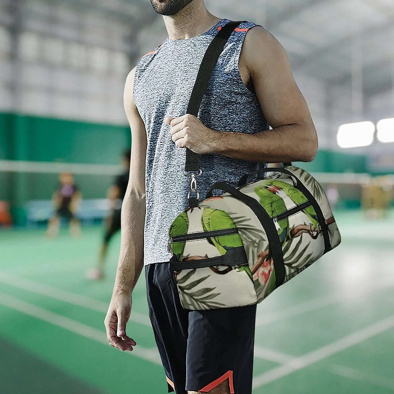 Gym Bags Small Couple Parrots Olive Duffel Bag Overnight Bag with Shoe Compartment Carryon Bag for Men Women