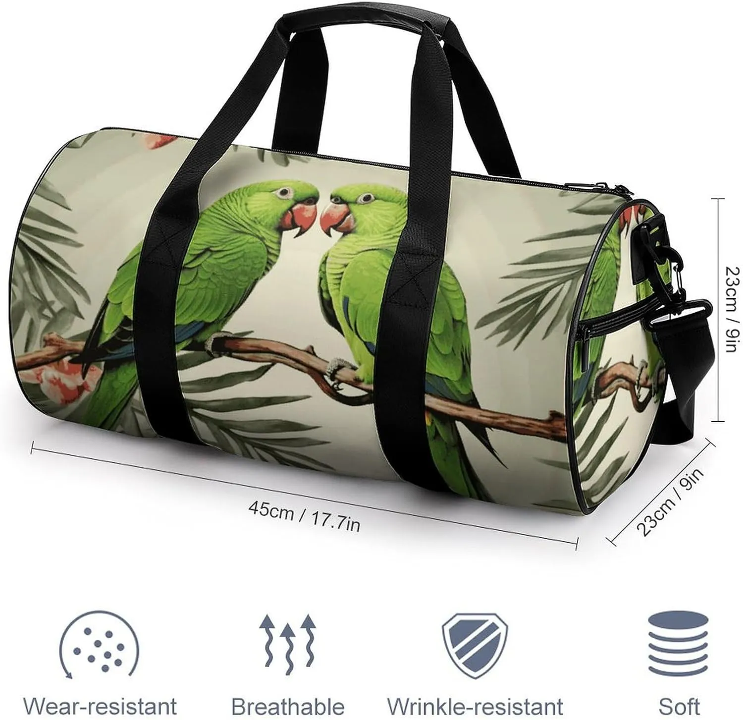 Gym Bags Small Couple Parrots Olive Duffel Bag Overnight Bag with Shoe Compartment Carryon Bag for Men Women