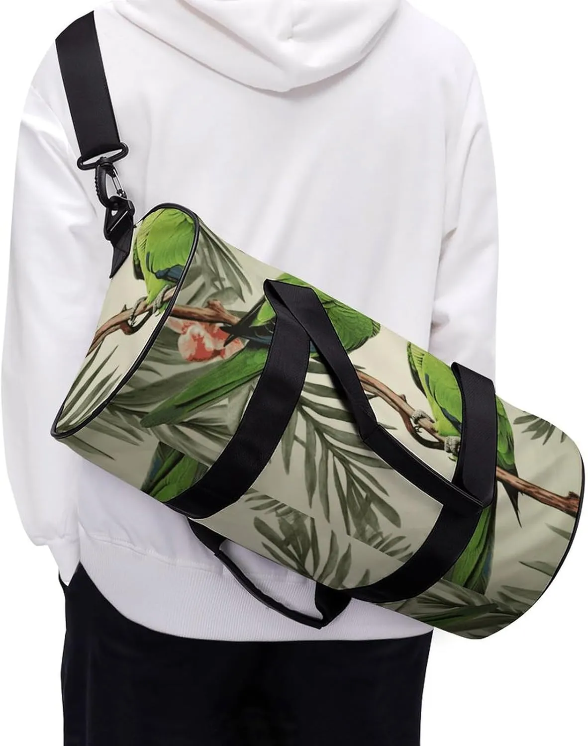 Gym Bags Small Couple Parrots Olive Duffel Bag Overnight Bag with Shoe Compartment Carryon Bag for Men Women