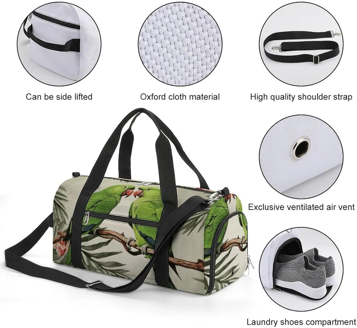 Gym Bags Small Couple Parrots Olive Duffel Bag Overnight Bag with Shoe Compartment Carryon Bag for Men Women