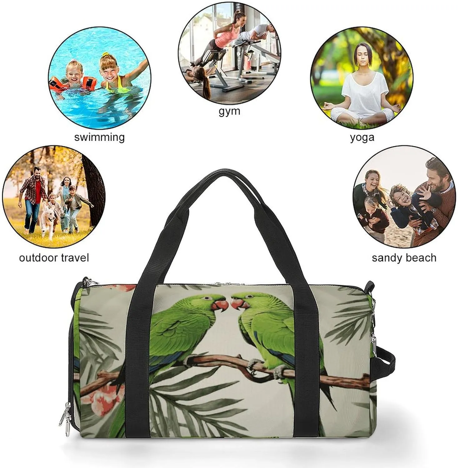 Gym Bags Small Couple Parrots Olive Duffel Bag Overnight Bag with Shoe Compartment Carryon Bag for Men Women