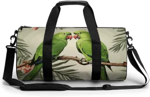 Gym Bags Small Couple Parrots Olive Duffel Bag Overnight Bag with Shoe Compartment Carryon Bag for Men Women