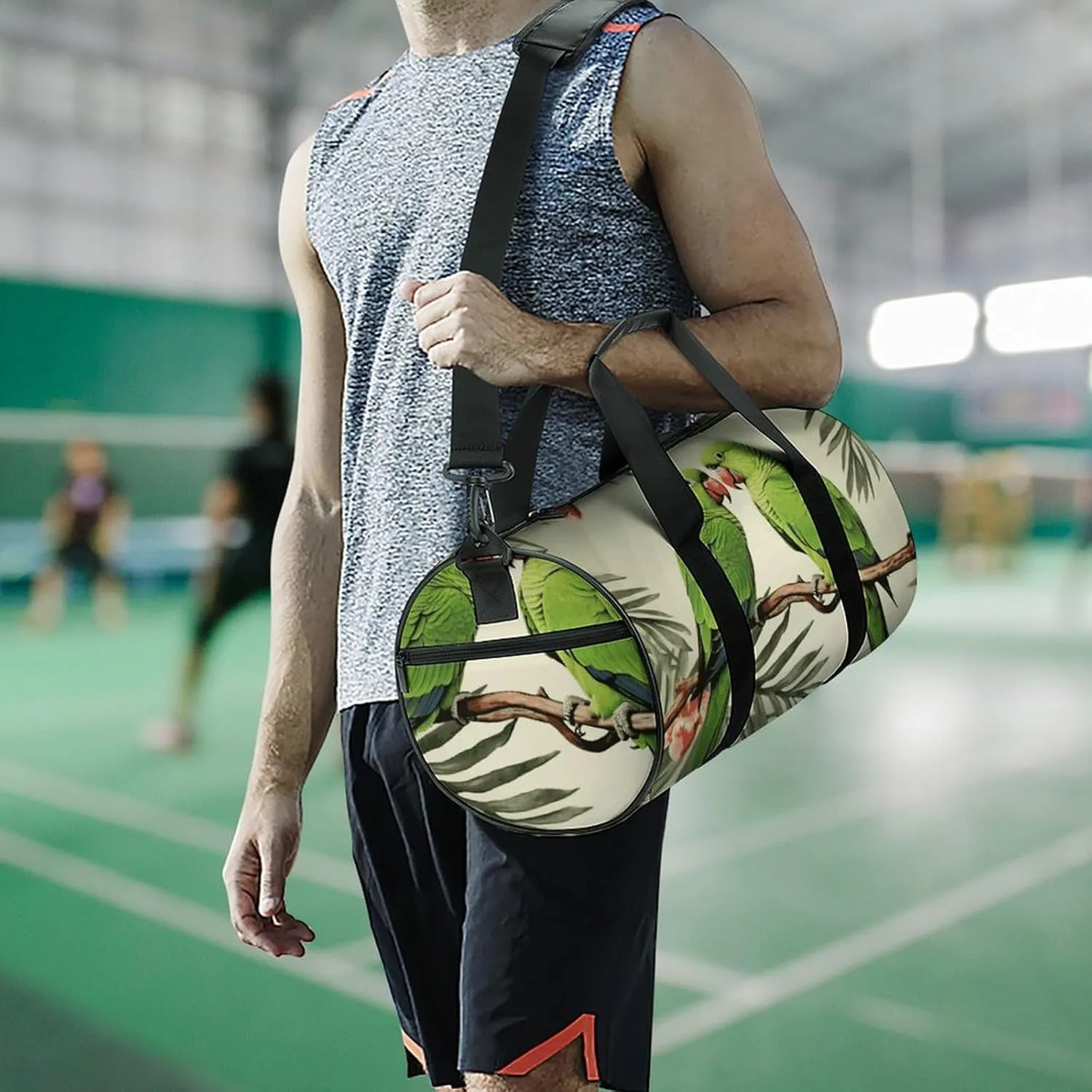 Gym Bags Small Couple Parrots Olive Duffel Bag Overnight Bag with Shoe Compartment Carryon Bag for Men Women