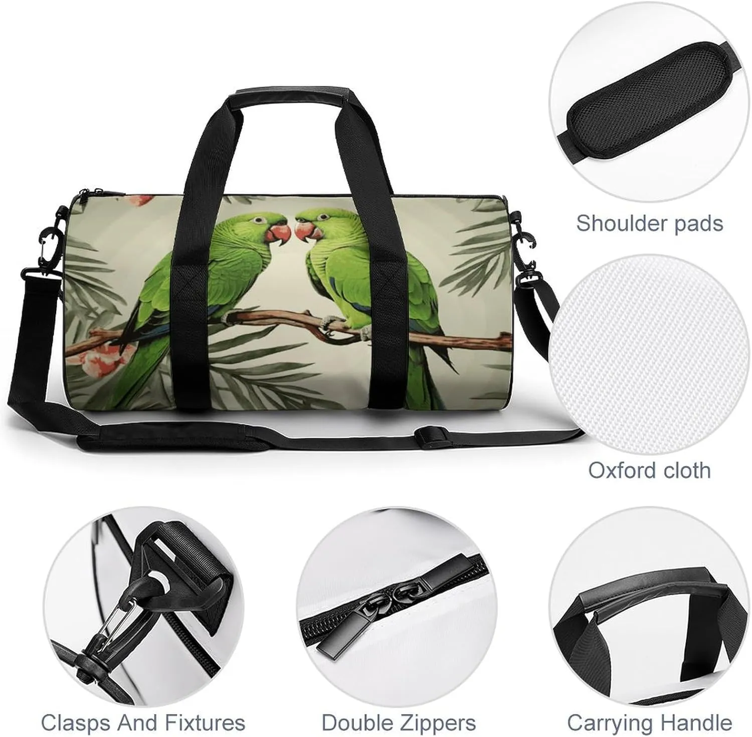 Gym Bags Small Couple Parrots Olive Duffel Bag Overnight Bag with Shoe Compartment Carryon Bag for Men Women