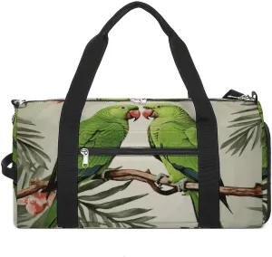 Gym Bags Small Couple Parrots Olive Duffel Bag Overnight Bag with Shoe Compartment Carryon Bag for Men Women