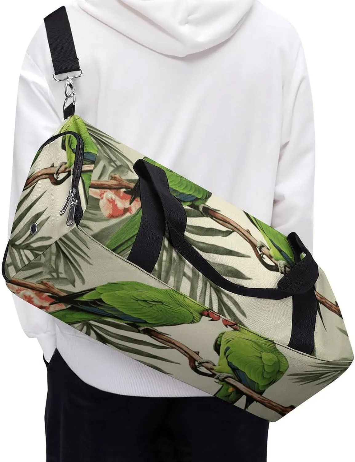 Gym Bags Small Couple Parrots Olive Duffel Bag Overnight Bag with Shoe Compartment Carryon Bag for Men Women