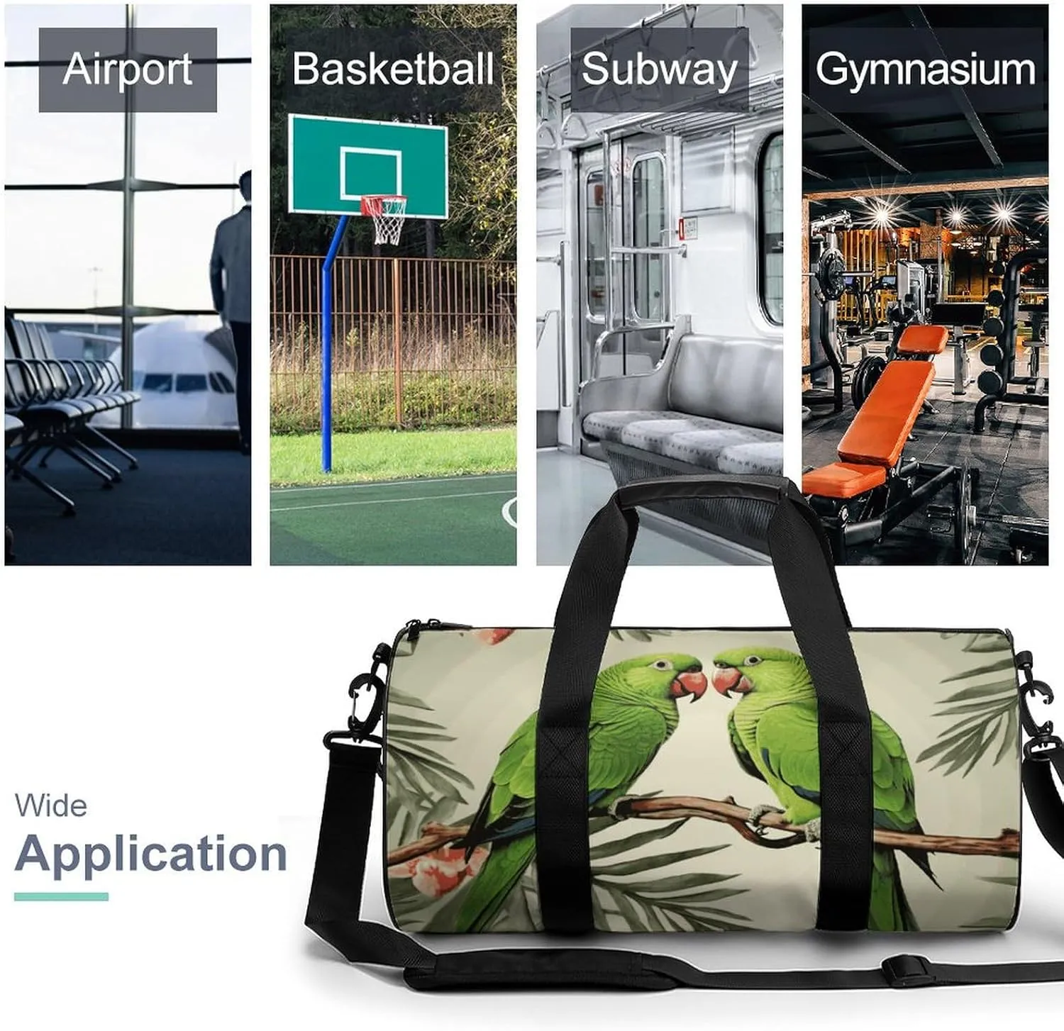 Gym Bags Small Couple Parrots Olive Duffel Bag Overnight Bag with Shoe Compartment Carryon Bag for Men Women