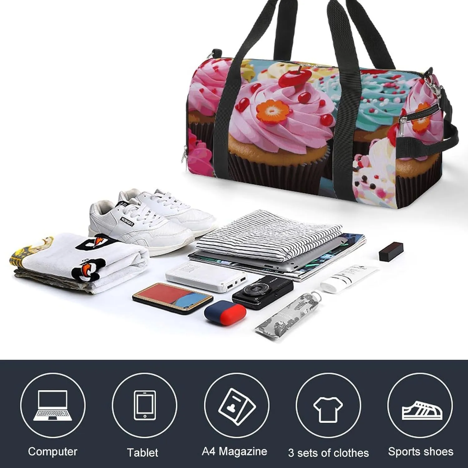 Gym Bags Small Cupcake Duffel Bag Overnight Bag with Shoe Compartment Carryon Bag for Men Women
