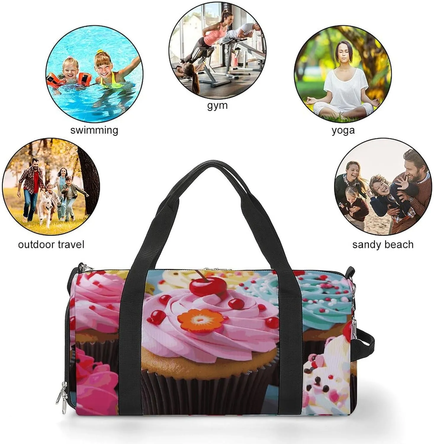 Gym Bags Small Cupcake Duffel Bag Overnight Bag with Shoe Compartment Carryon Bag for Men Women