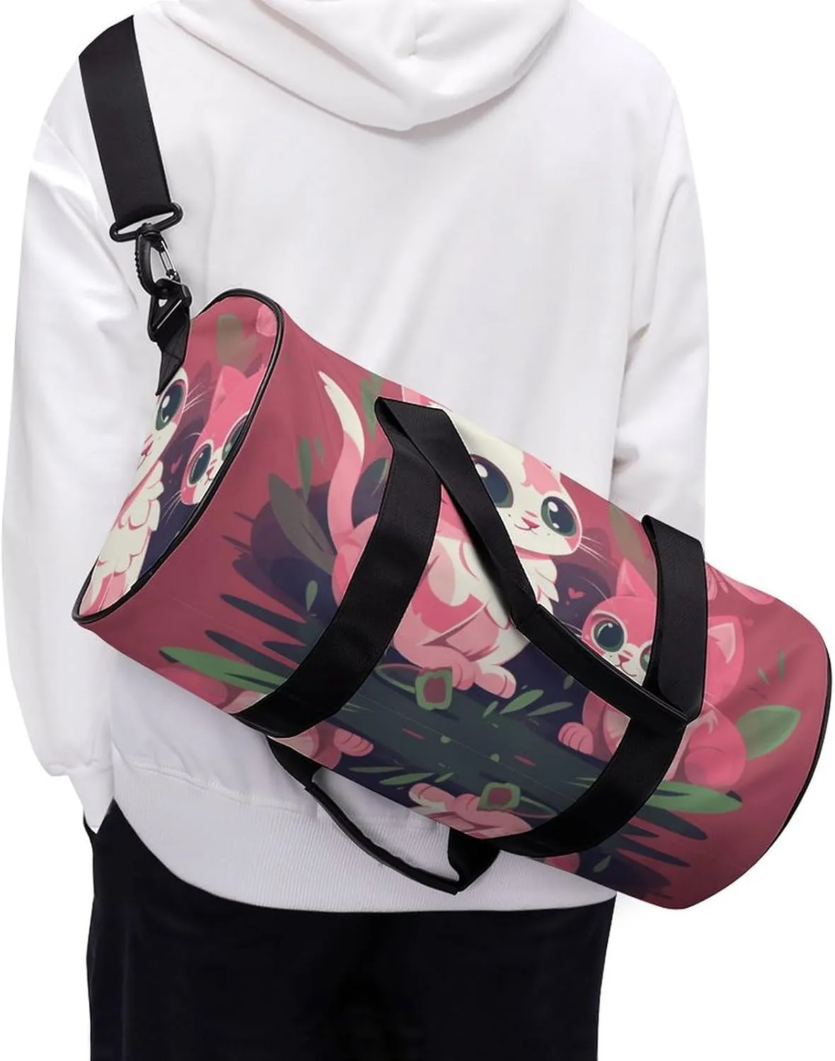 Gym Bags Small Cute Butterfly And Cat Duffel Bag Overnight Bag with Shoe Compartment Carryon Bag for Men Women