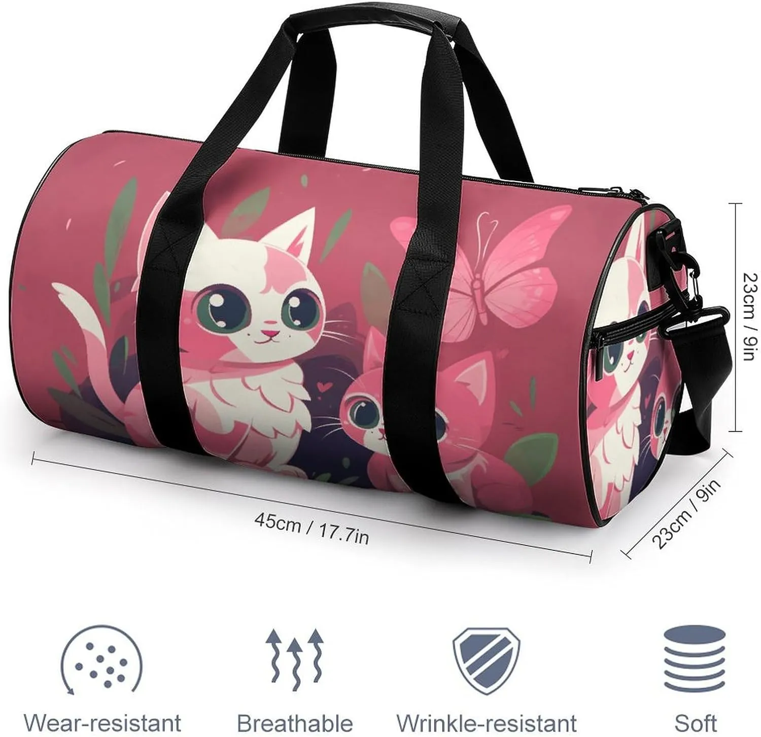 Gym Bags Small Cute Butterfly And Cat Duffel Bag Overnight Bag with Shoe Compartment Carryon Bag for Men Women