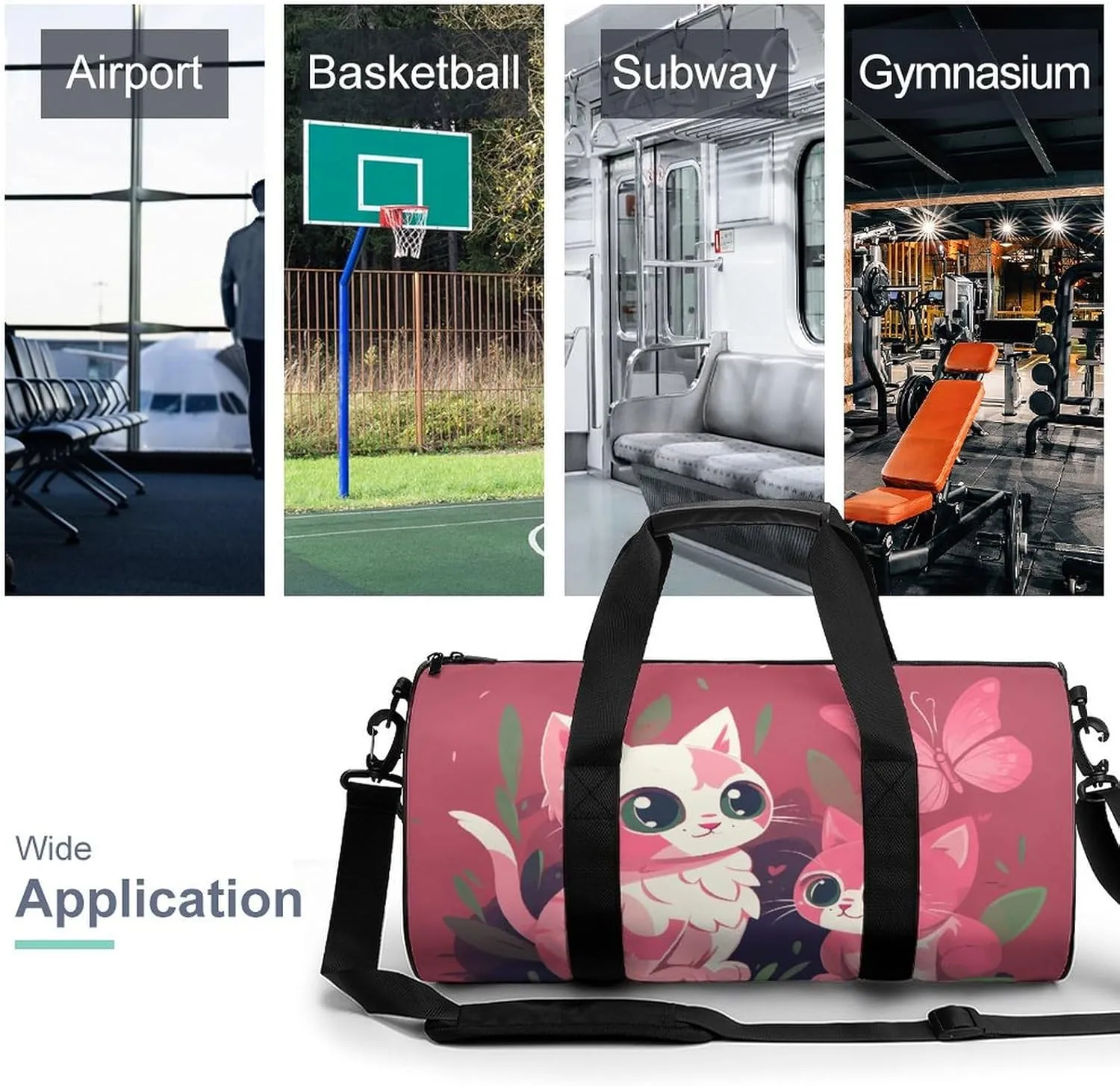 Gym Bags Small Cute Butterfly And Cat Duffel Bag Overnight Bag with Shoe Compartment Carryon Bag for Men Women
