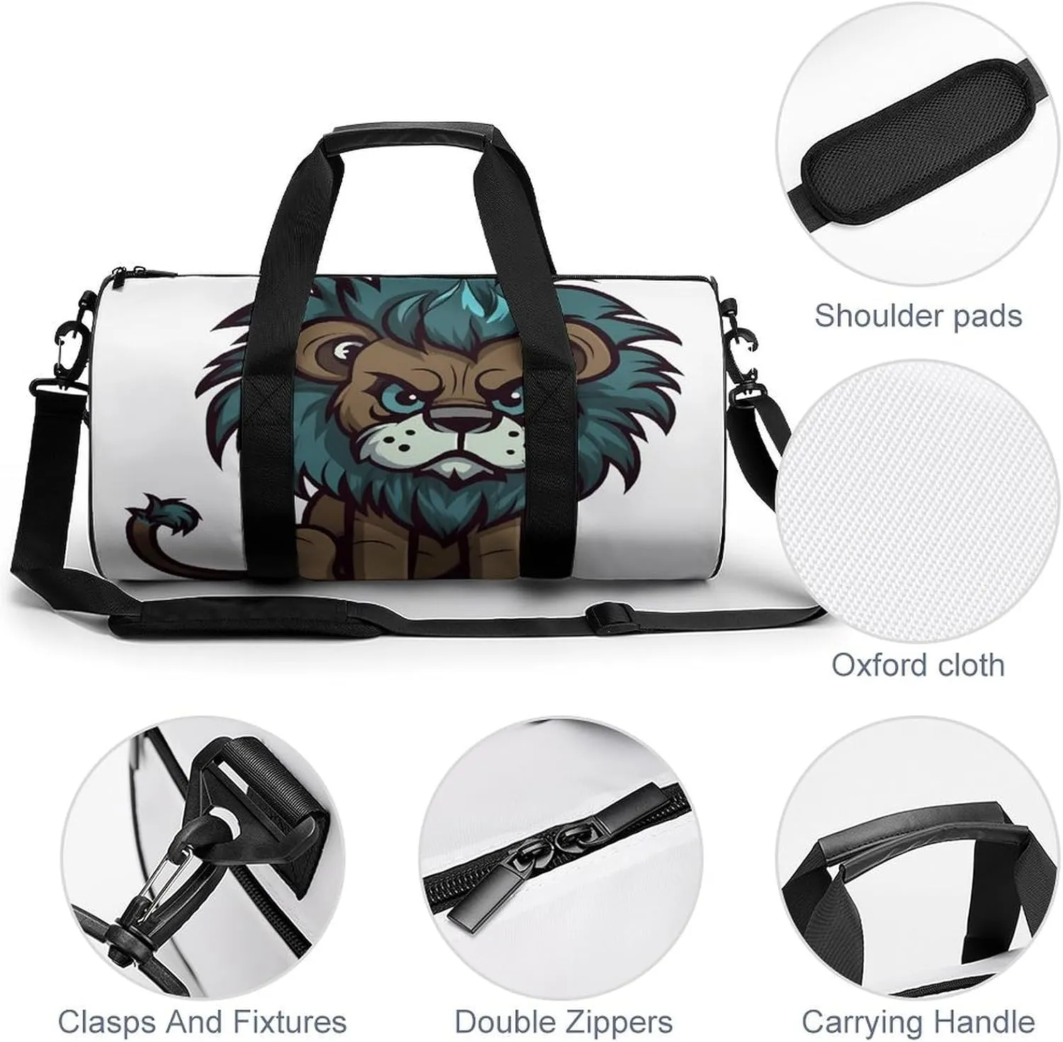 Gym Bags Small Cute Lion Duffel Bag Overnight Bag with Shoe Compartment Carryon Bag for Men Women