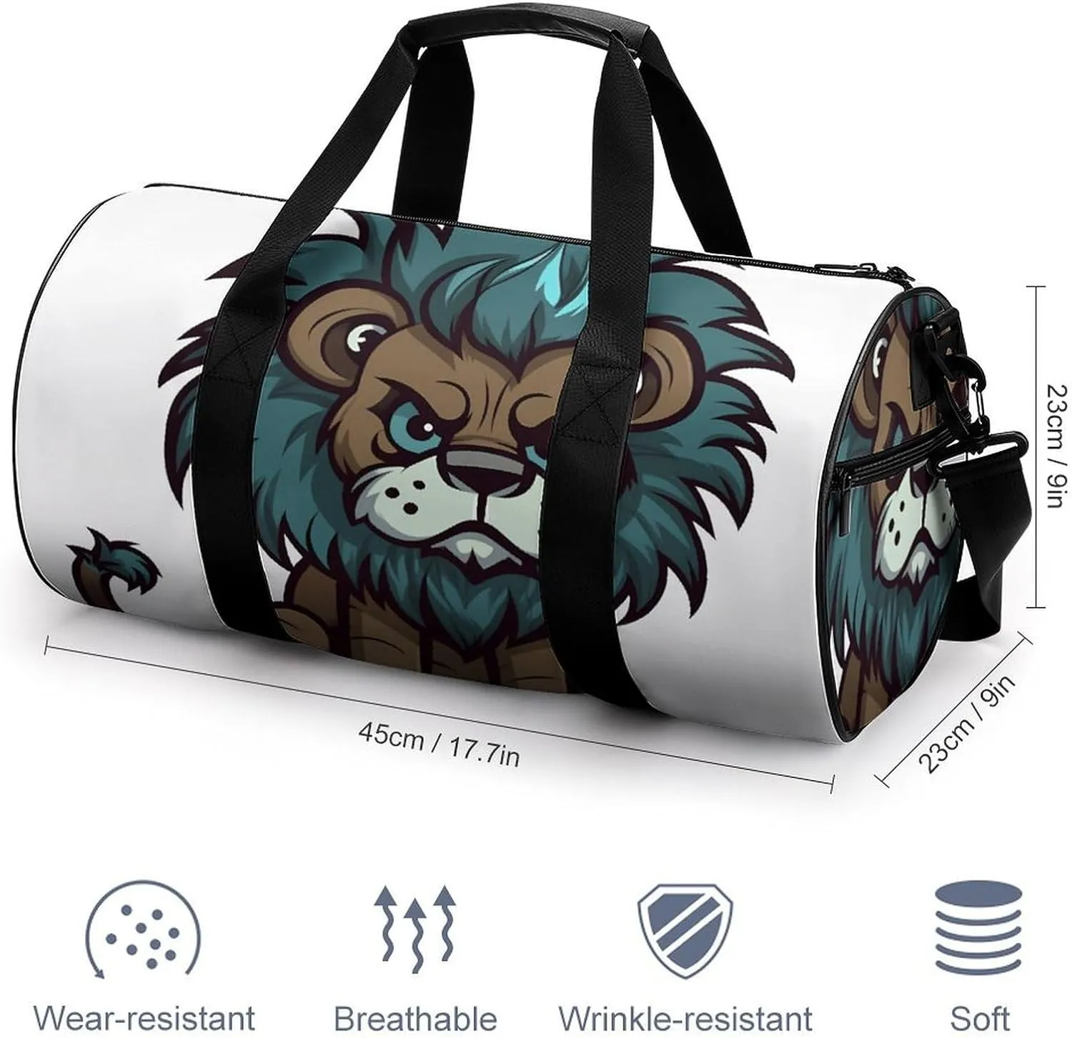 Gym Bags Small Cute Lion Duffel Bag Overnight Bag with Shoe Compartment Carryon Bag for Men Women