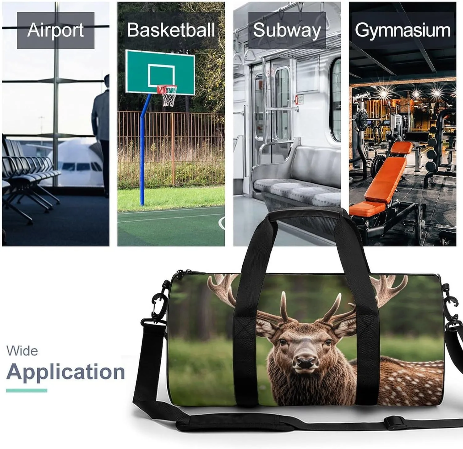 Gym Bags Small Deer Bear Moose Duffel Bag Overnight Bag with Shoe Compartment Carryon Bag for Men Women