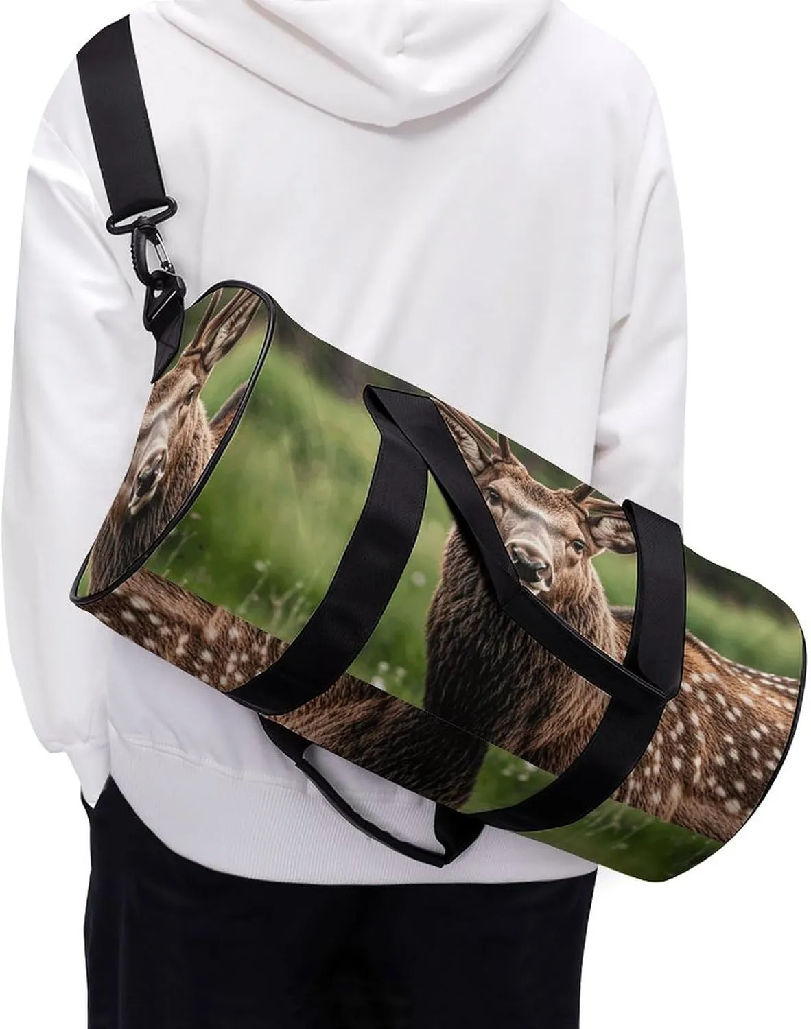 Gym Bags Small Deer Bear Moose Duffel Bag Overnight Bag with Shoe Compartment Carryon Bag for Men Women
