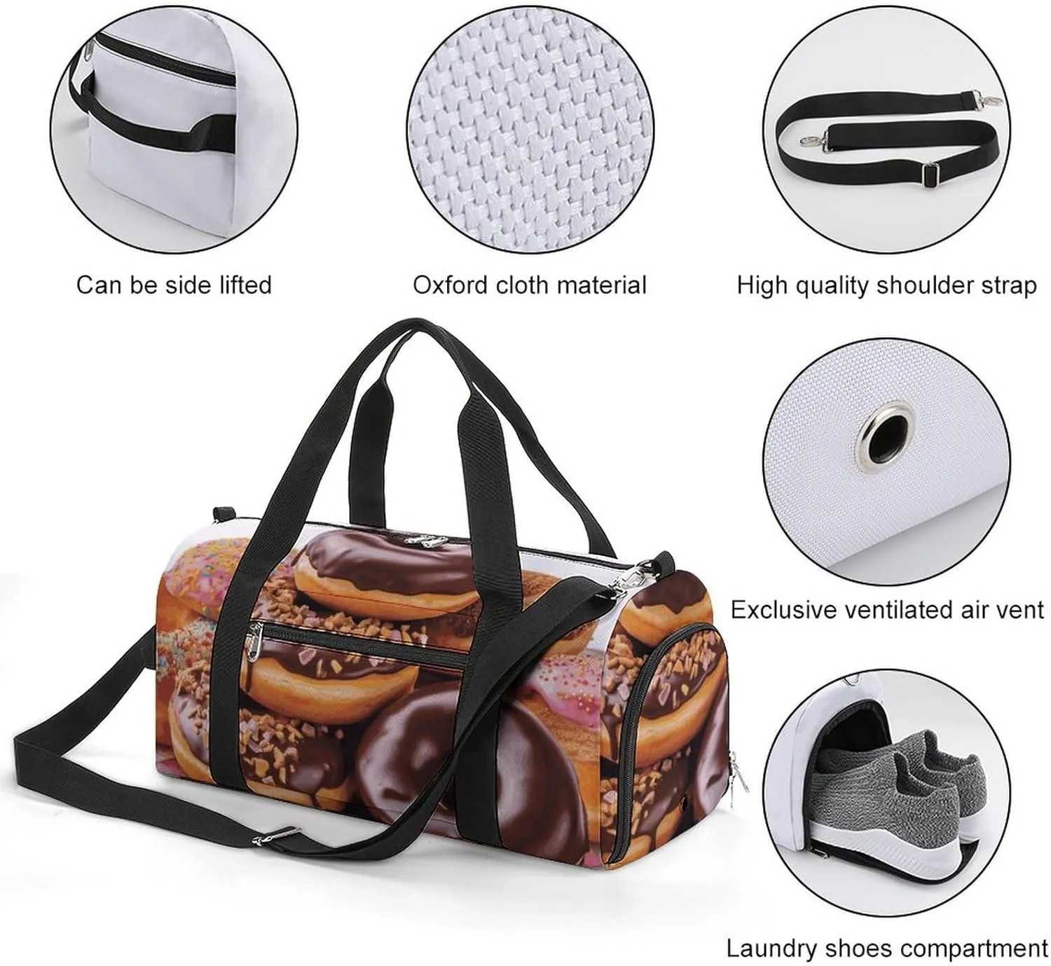 Gym Bags Small Donuts Chocolate Duffel Bag Overnight Bag with Shoe Compartment Carryon Bag for Men Women