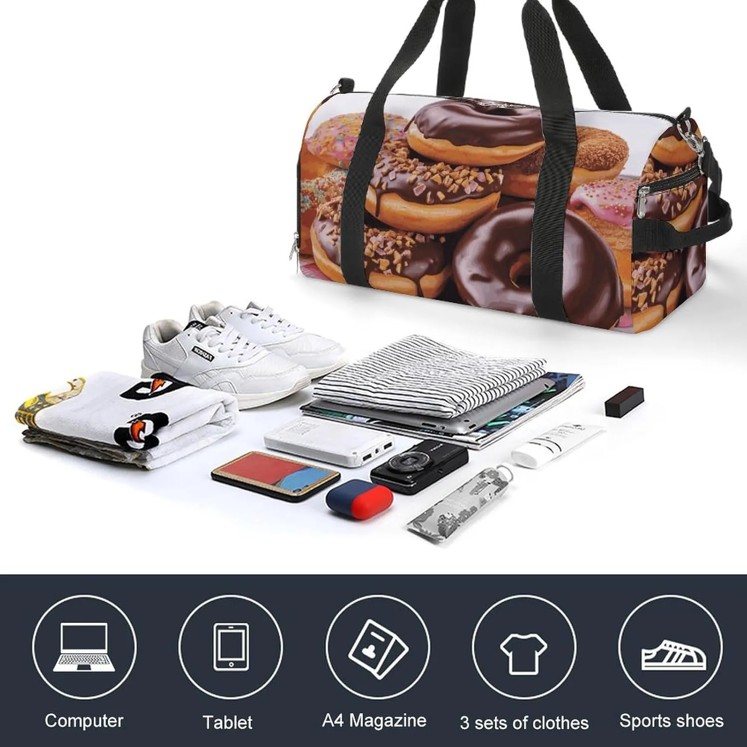Gym Bags Small Donuts Chocolate Duffel Bag Overnight Bag with Shoe Compartment Carryon Bag for Men Women