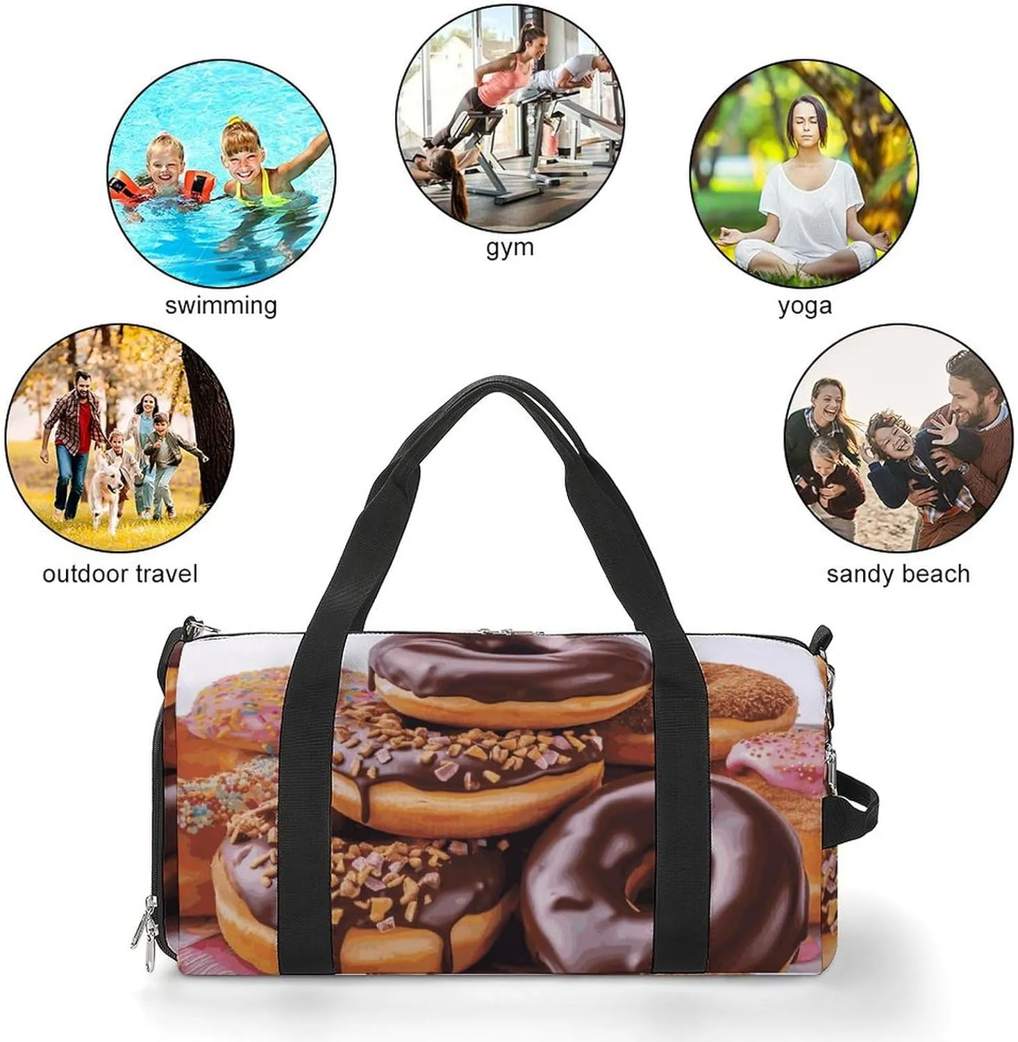 Gym Bags Small Donuts Chocolate Duffel Bag Overnight Bag with Shoe Compartment Carryon Bag for Men Women
