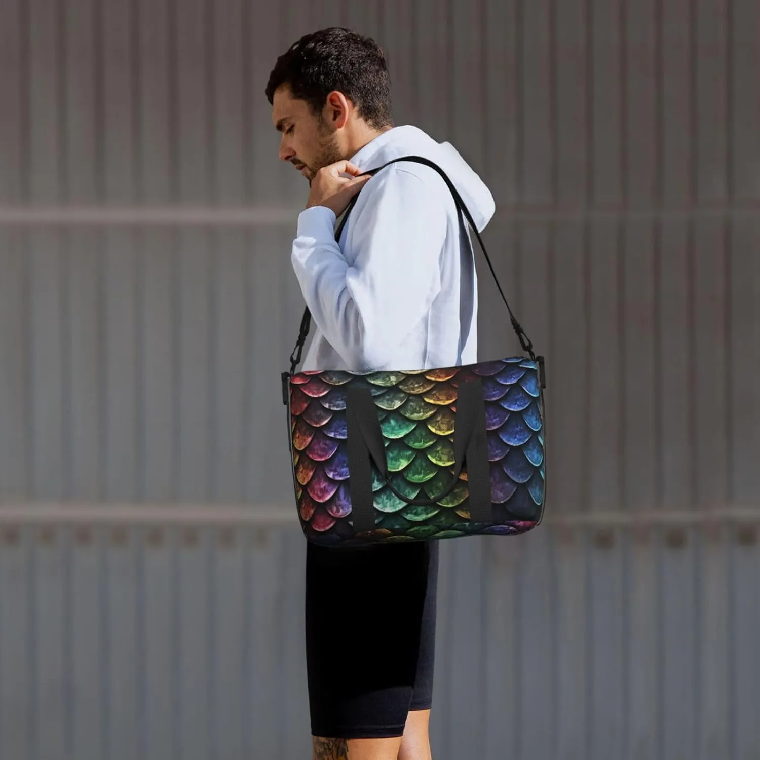 Gym Bags Small Dragon Scale Duffel Bag Overnight Bag with Shoe Compartment Carryon Bag for Men Women