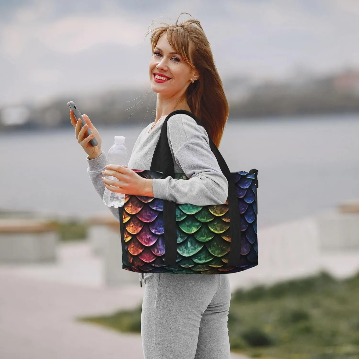 Gym Bags Small Dragon Scale Duffel Bag Overnight Bag with Shoe Compartment Carryon Bag for Men Women