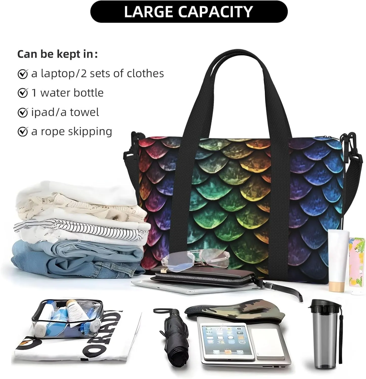 Gym Bags Small Dragon Scale Duffel Bag Overnight Bag with Shoe Compartment Carryon Bag for Men Women