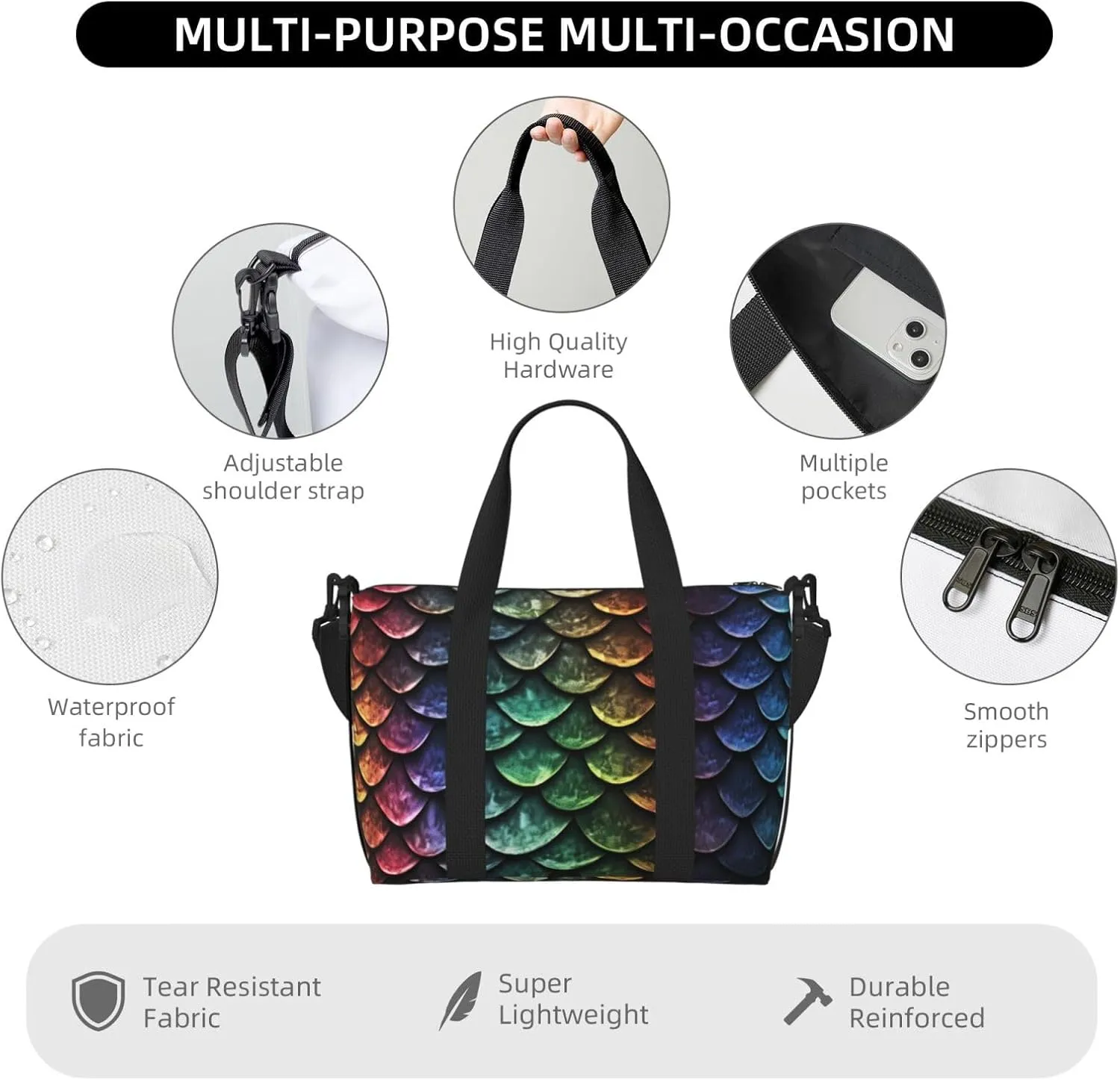 Gym Bags Small Dragon Scale Duffel Bag Overnight Bag with Shoe Compartment Carryon Bag for Men Women