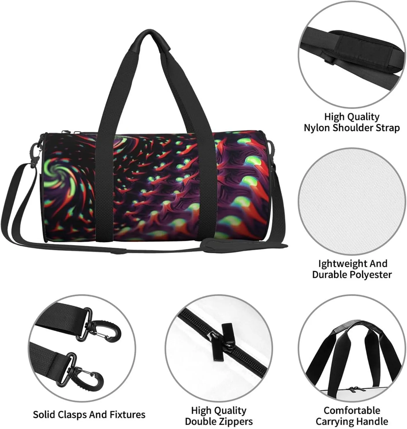 Gym Bags Small Fantasy Sci-Fi Dizziness Duffel Bag Overnight Bag with Shoe Compartment Carryon Bag for Men Women