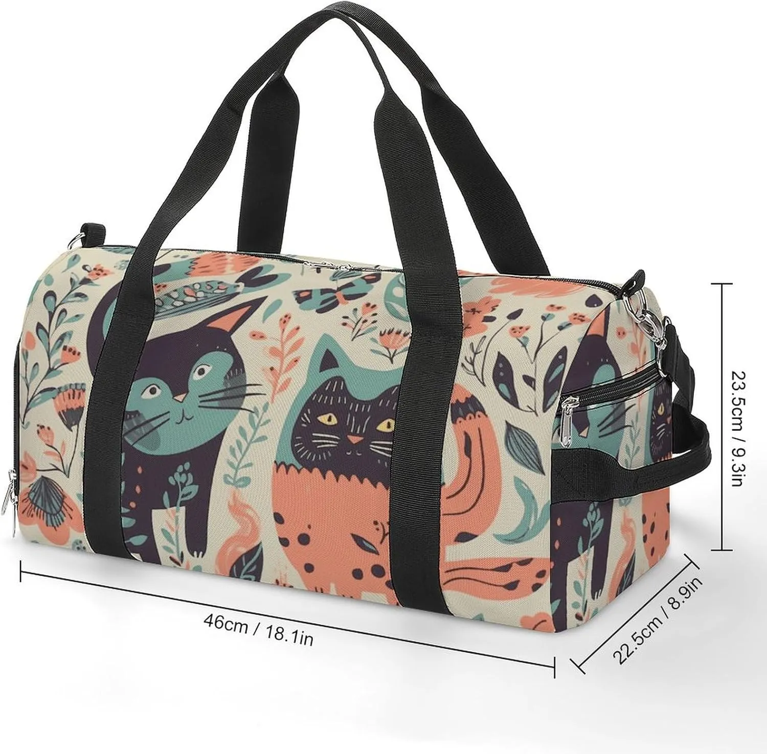 Gym Bags Small Funny Cats Birds And Flowers Duffel Bag Overnight Bag with Shoe Compartment Carryon Bag for Men Women