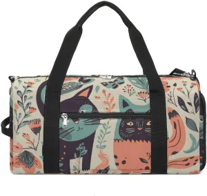 Gym Bags Small Funny Cats Birds And Flowers Duffel Bag Overnight Bag with Shoe Compartment Carryon Bag for Men Women