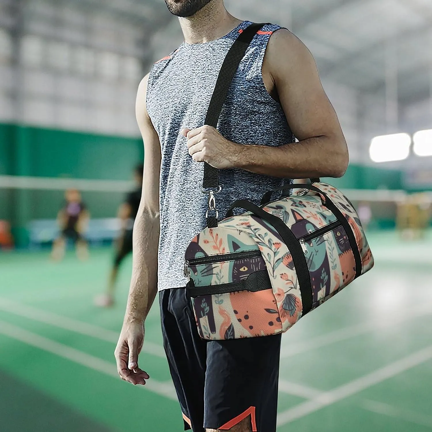 Gym Bags Small Funny Cats Birds And Flowers Duffel Bag Overnight Bag with Shoe Compartment Carryon Bag for Men Women