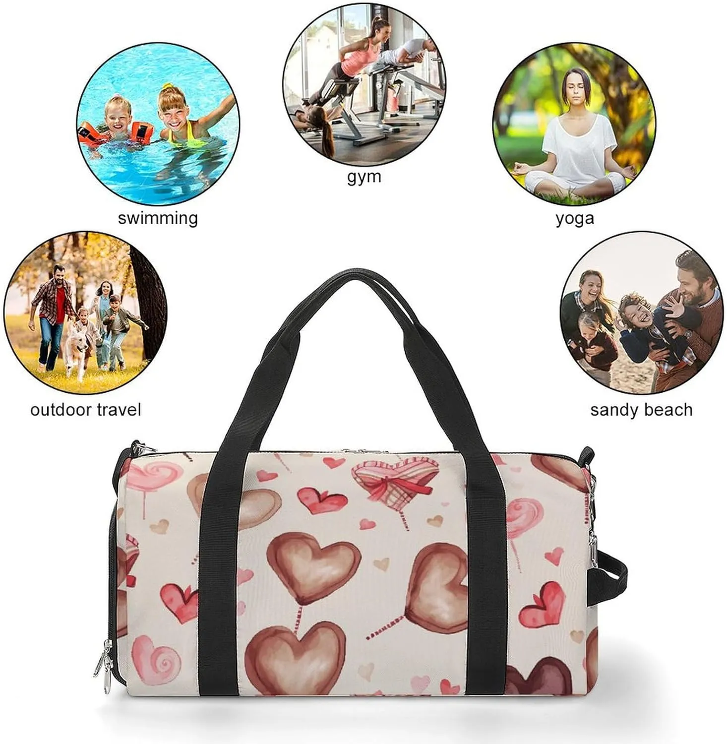 Gym Bags Small Hand Painted Heart Duffel Bag Overnight Bag with Shoe Compartment Carryon Bag for Men Women