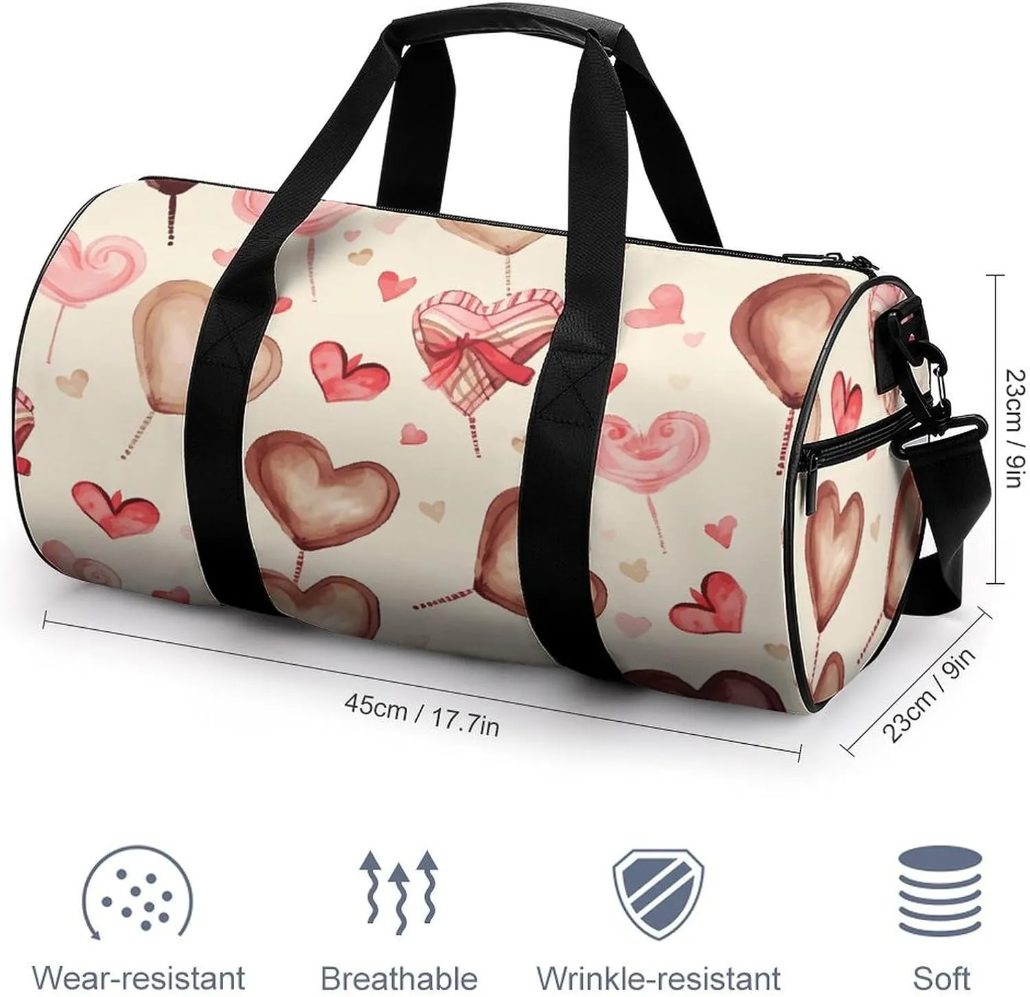 Gym Bags Small Hand Painted Heart Duffel Bag Overnight Bag with Shoe Compartment Carryon Bag for Men Women