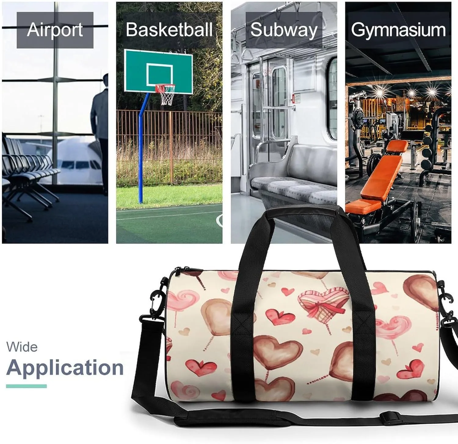 Gym Bags Small Hand Painted Heart Duffel Bag Overnight Bag with Shoe Compartment Carryon Bag for Men Women