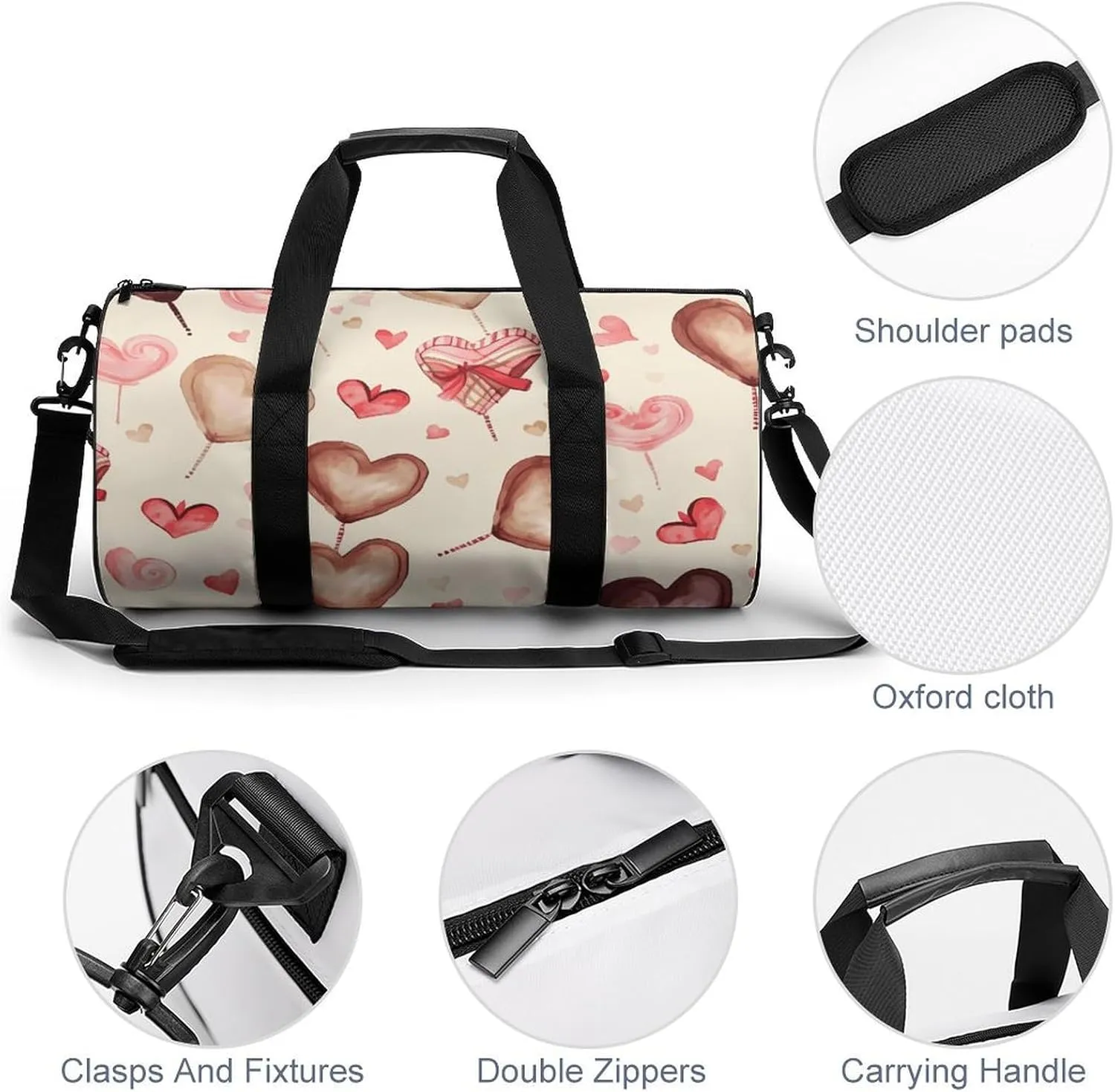 Gym Bags Small Hand Painted Heart Duffel Bag Overnight Bag with Shoe Compartment Carryon Bag for Men Women