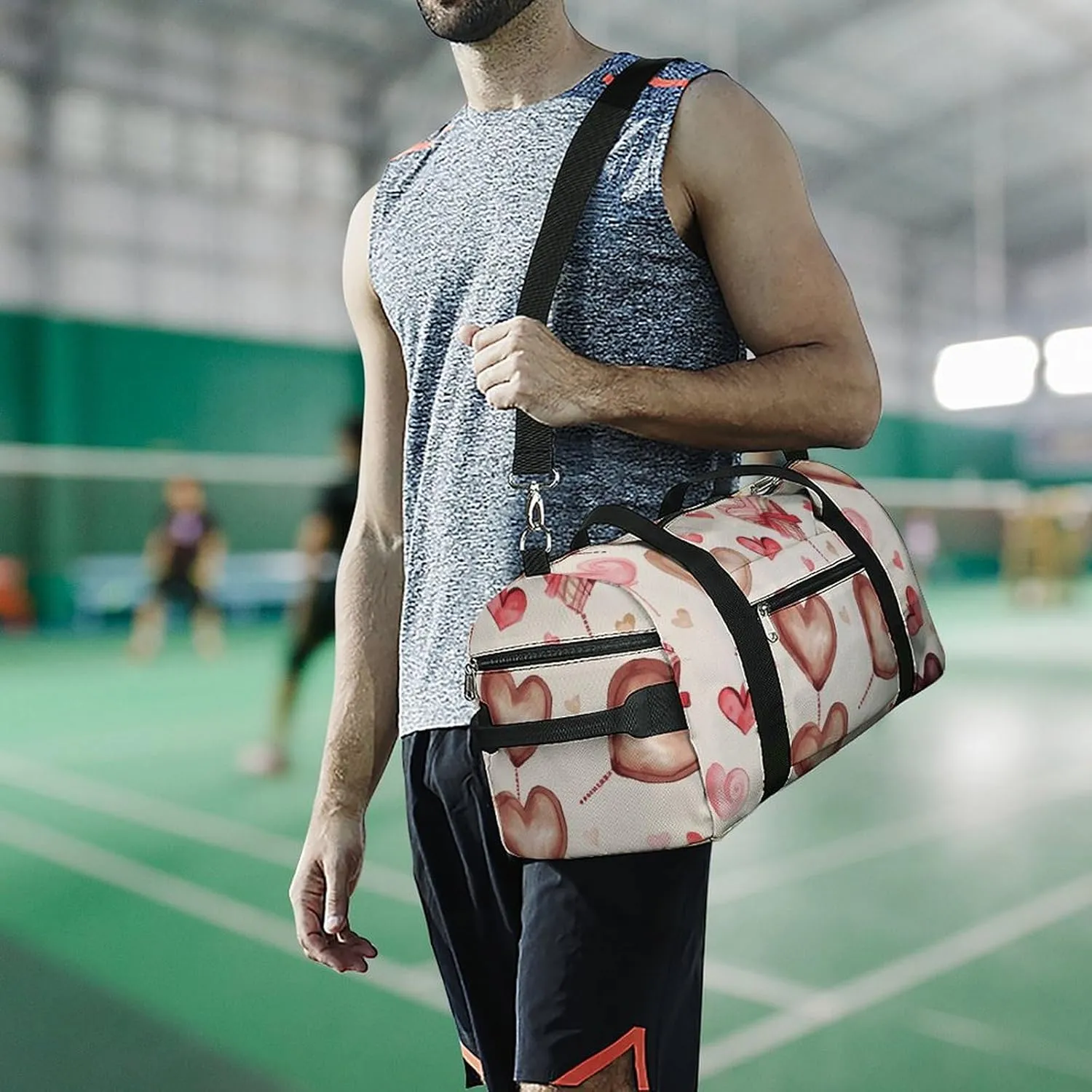 Gym Bags Small Hand Painted Heart Duffel Bag Overnight Bag with Shoe Compartment Carryon Bag for Men Women