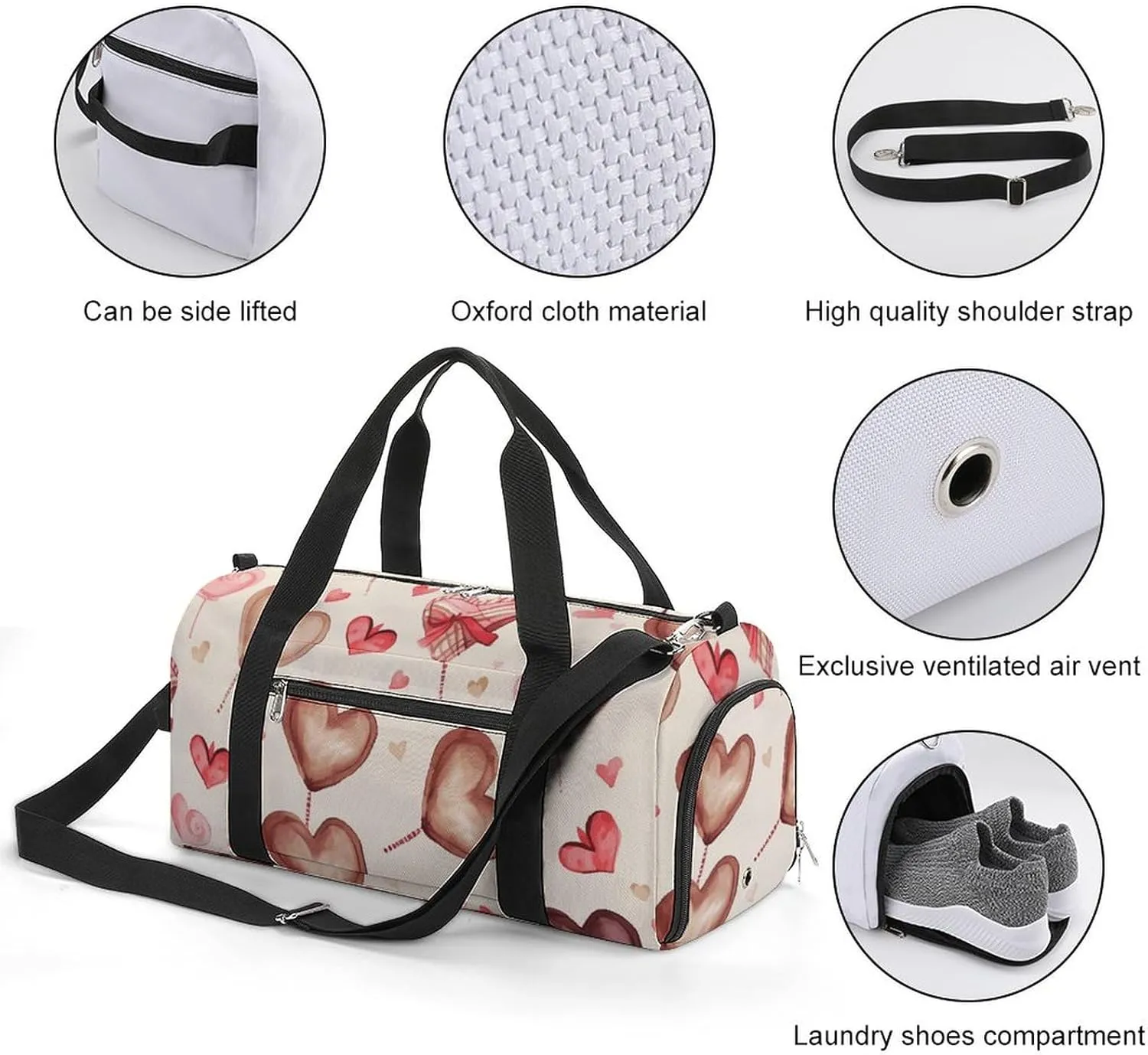 Gym Bags Small Hand Painted Heart Duffel Bag Overnight Bag with Shoe Compartment Carryon Bag for Men Women