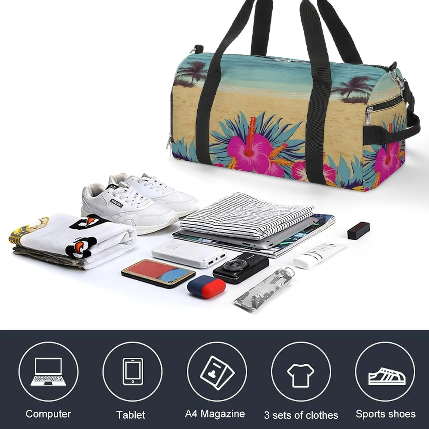Gym Bags Small Hawaii Scenery Duffel Bag Overnight Bag with Shoe Compartment Carryon Bag for Men Women