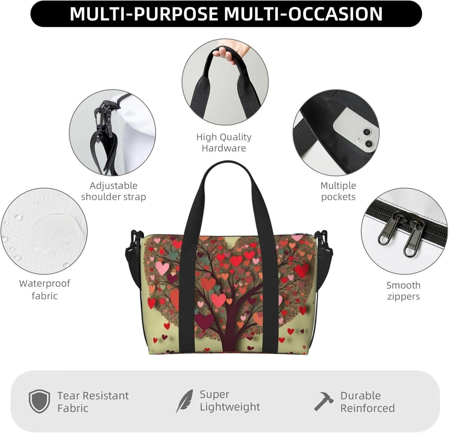 Gym Bags Small Heart Tree3 Duffel Bag Overnight Bag with Shoe Compartment Carryon Bag for Men Women