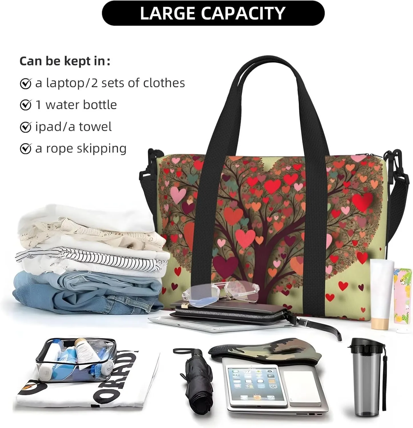 Gym Bags Small Heart Tree3 Duffel Bag Overnight Bag with Shoe Compartment Carryon Bag for Men Women