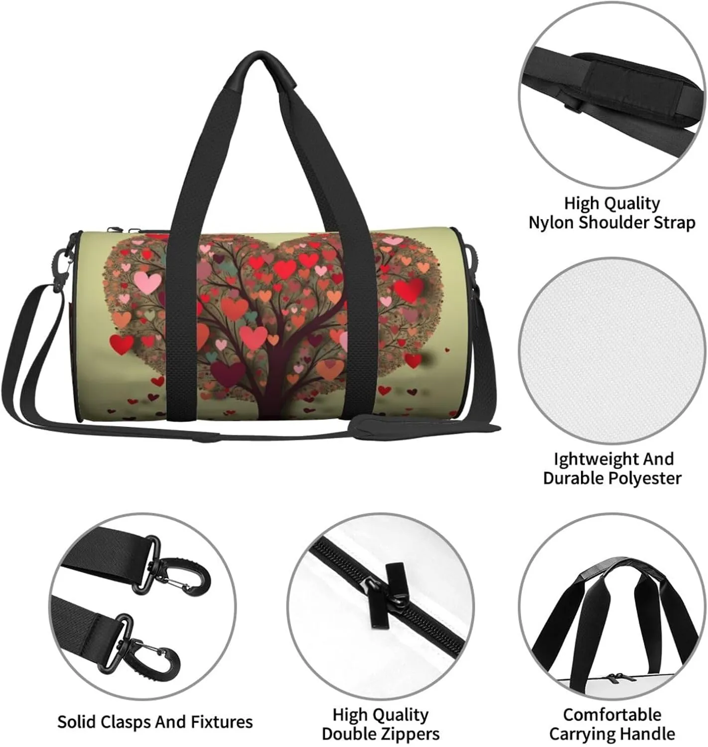 Gym Bags Small Heart Tree3 Duffel Bag Overnight Bag with Shoe Compartment Carryon Bag for Men Women