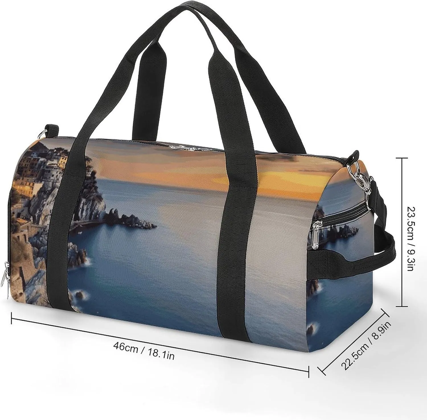 Gym Bags Small Italy Sea at Sunset Duffel Bag Overnight Bag with Shoe Compartment Carryon Bag for Men Women
