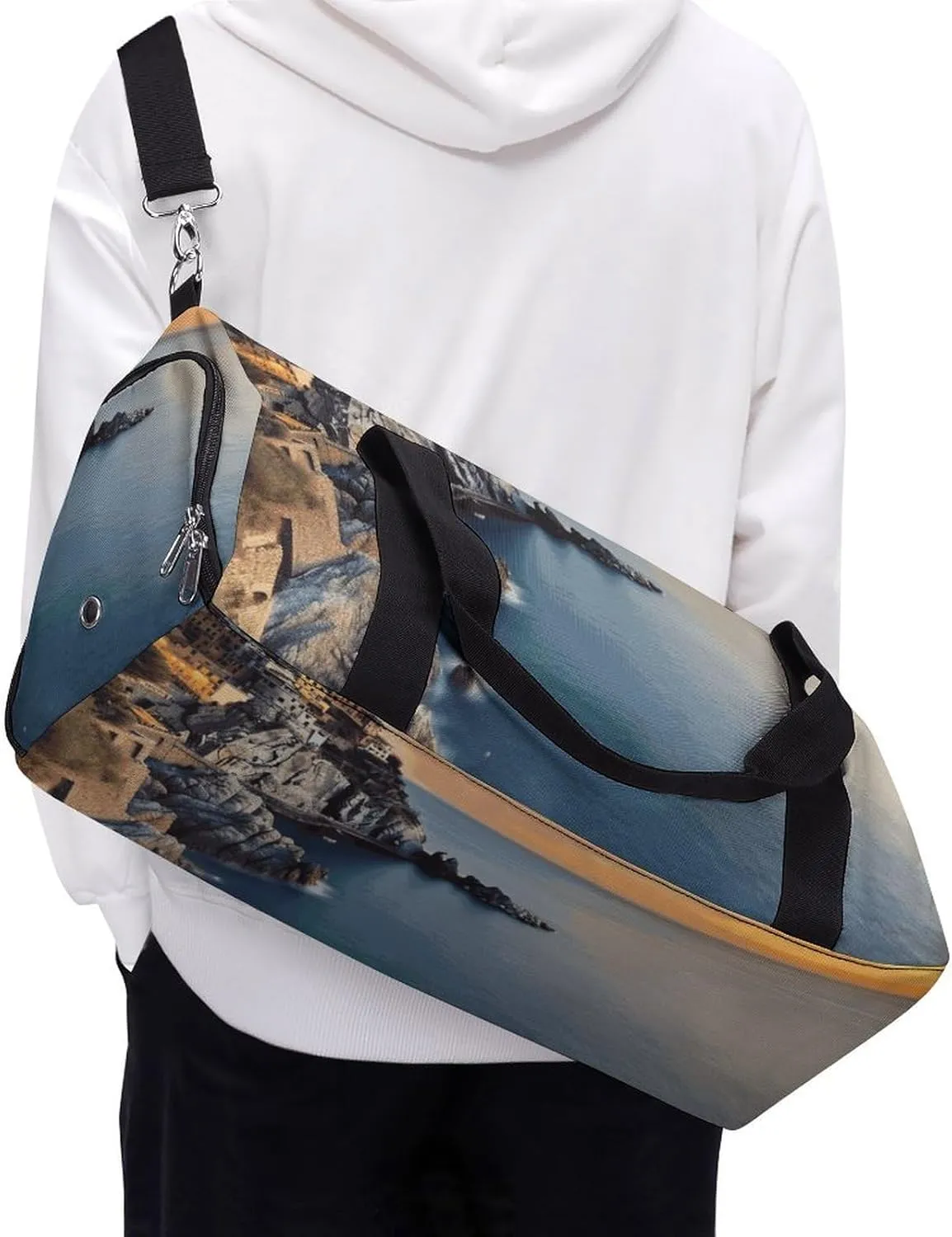 Gym Bags Small Italy Sea at Sunset Duffel Bag Overnight Bag with Shoe Compartment Carryon Bag for Men Women