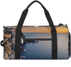 Gym Bags Small Italy Sea at Sunset Duffel Bag Overnight Bag with Shoe Compartment Carryon Bag for Men Women
